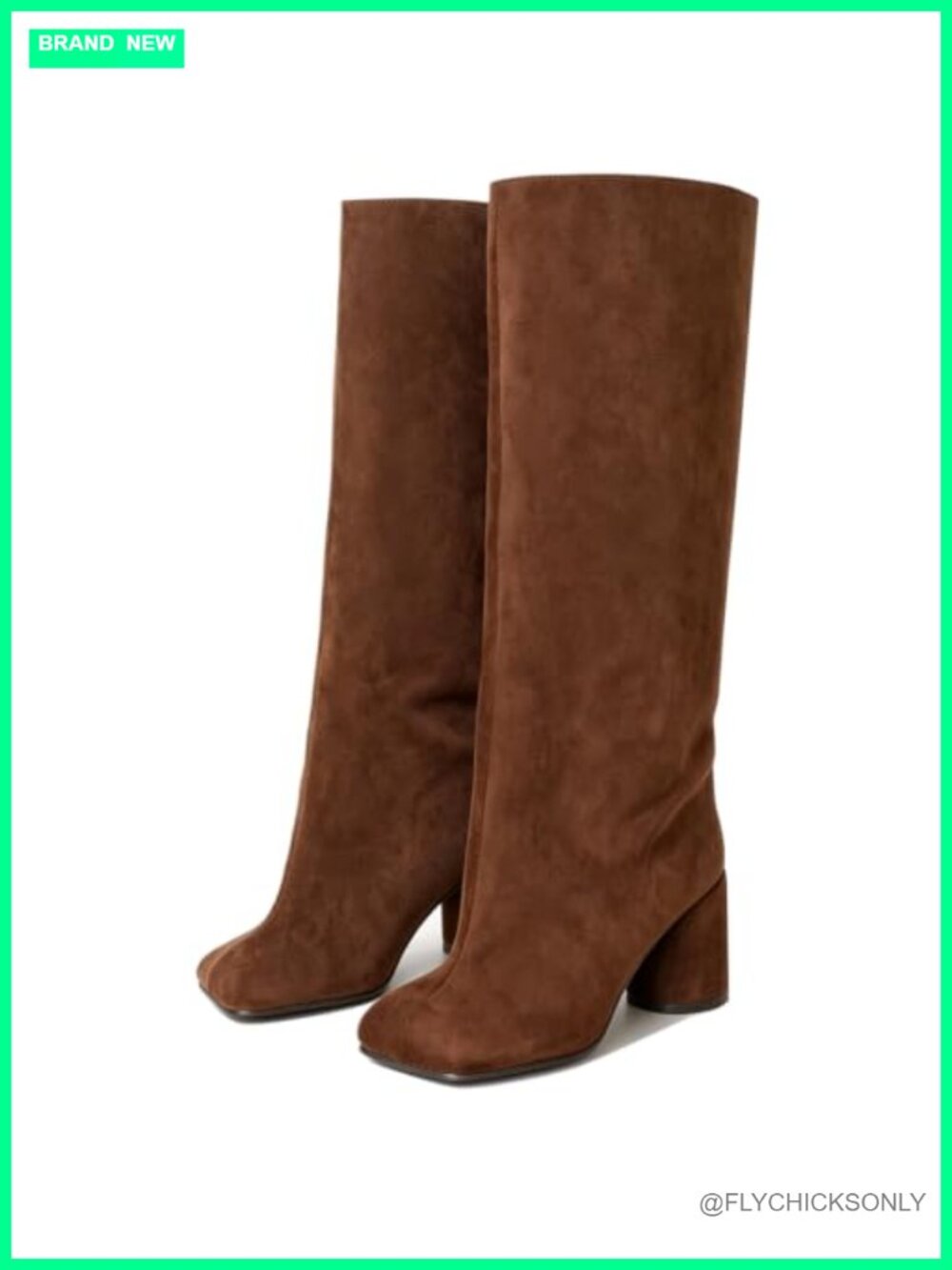 Wide Calf Knee High Boots Chunky Heel Square Toe Suede Slip-On Tall Boots